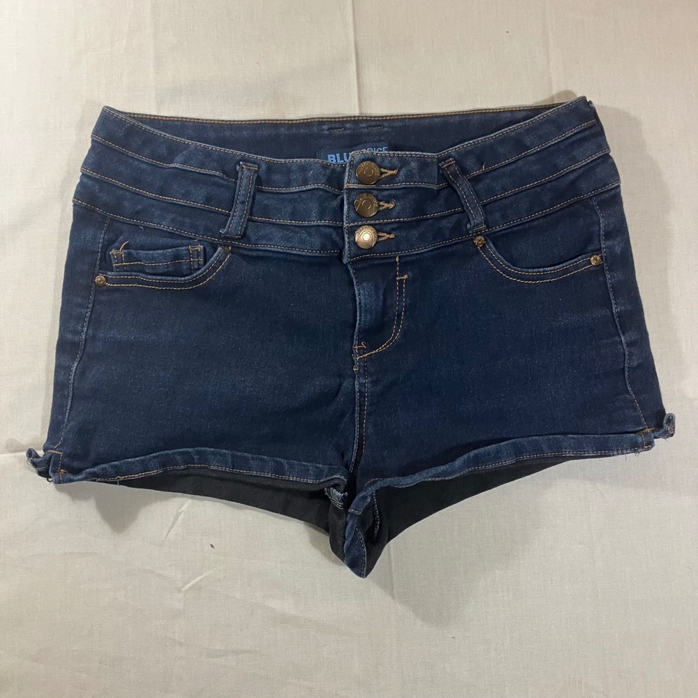 Blue Spice Womens Dark Wash Triple Button Denim Shorts Size 7 Stretch Hot Pants